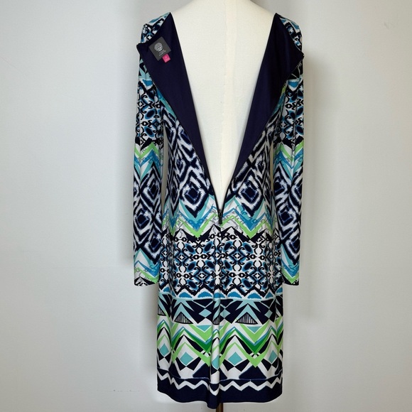 Vince Camuto Blue And Green Geometric Print Long Sleeve Dress Women’s Size 10 - Picture 6 of 9